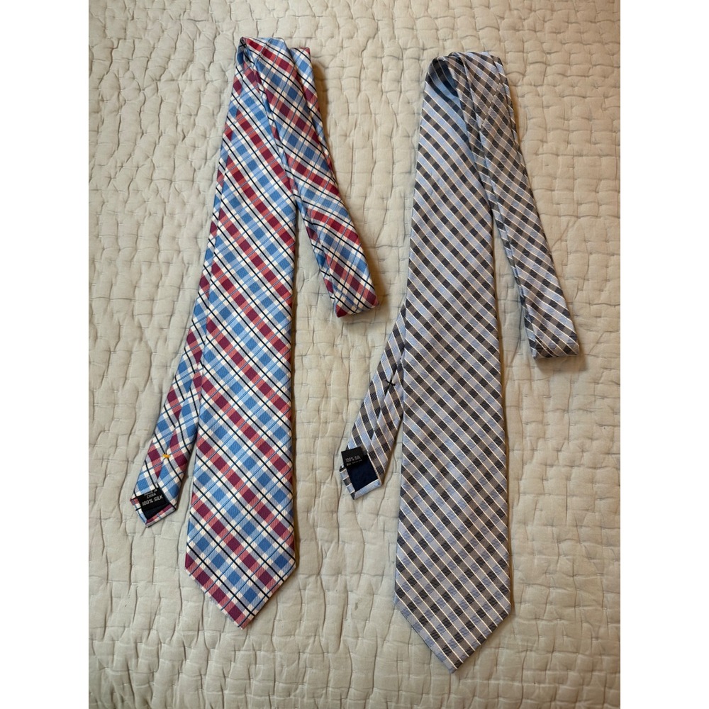 Nautica Men's Tie Lot of 2 Plaid Check Blue Berry Textured 60"